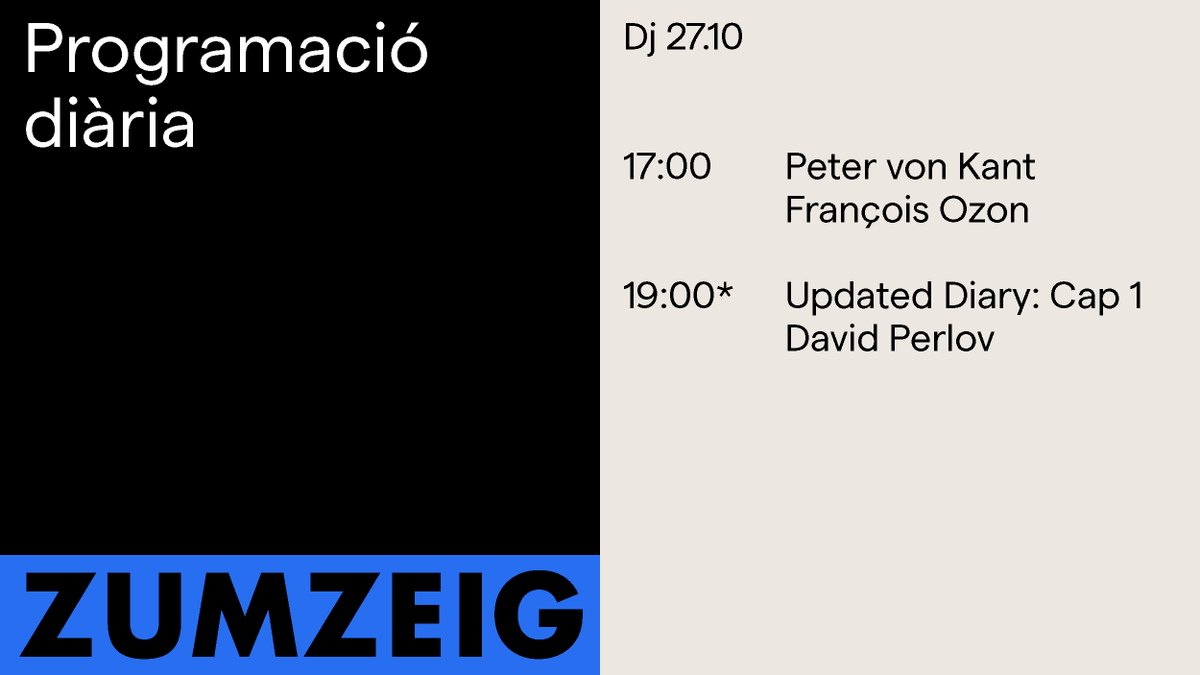 ZumzeigCinema's tweet photo. Dijous al #Zumzeig amb @francois_ozon i #DavidPerlov
#PetervonKant Relacions tortuoses i cors trencats 💔
#UpdatedDiary. Cap 1. Un ja major Perlov estableix un vincle entre la infantesa i la vellesa mentre observa créixer a les seves netes 🧒
🎟️ https://t.co/sAMmjCEVEO https://t.co/QbnbU6HMJ9