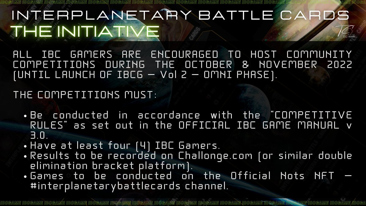 TangledNFTs's tweet photo. IBC GAME - Community Comp - No. 1 ๐ชโ๏ธ
Last wk of OCT | REGOs OPEN ๐
DM for spot ๐ฎ
๐Bracket: https://t.co/w3Mg2JW2rB
โ
๏ธ Eligibility: #IBCGame Deck Holder
๐ Prize pool: 1 x NFT & 5 $OSMO (min)
#IBCG on @OmniFlixNetwork
@NotsNfts #NSArtist ๐ผ
#IBCG S2 - ๐ END NOV 2022 https://t.co/wusjvY8DsT