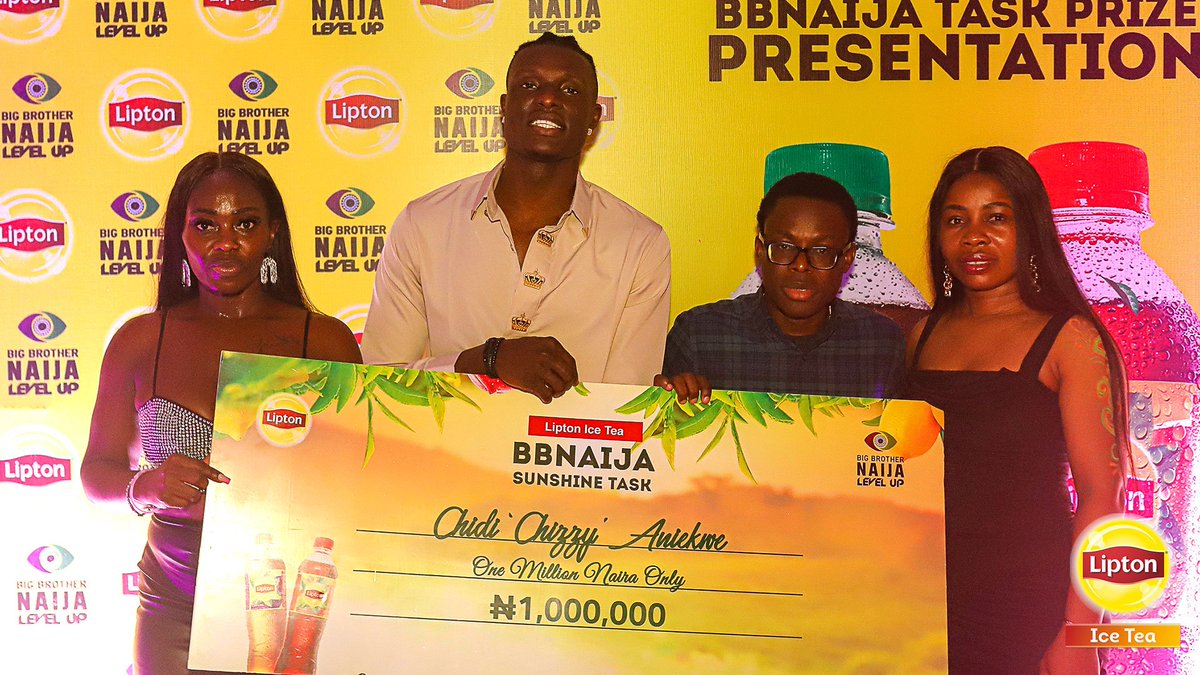 LiptonIceTeaNG's tweet photo. It was a lit night at the #BBNaijaxLIT prize presentation.

Hearty congrats to @OfficialChizzy_ and @unusualphyna once again.

#LiptonIceTea
#ChopBetaLife
#SunshineInABottle https://t.co/FOmkiXsDMn