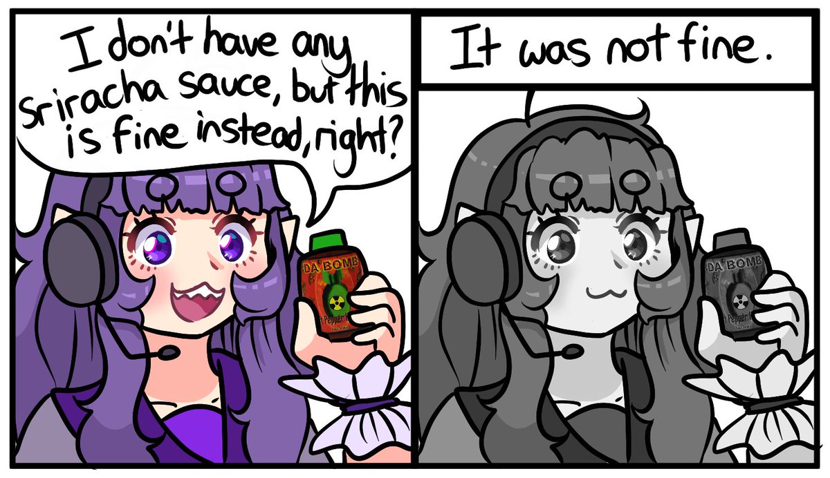 rokokoprufei's tweet photo. throwback to when i made an exceedingly stupid decision on my 2nd anniversary stream and shotted ghost pepper sauce instead of sriracha sauce https://t.co/RjHMIPr24s
