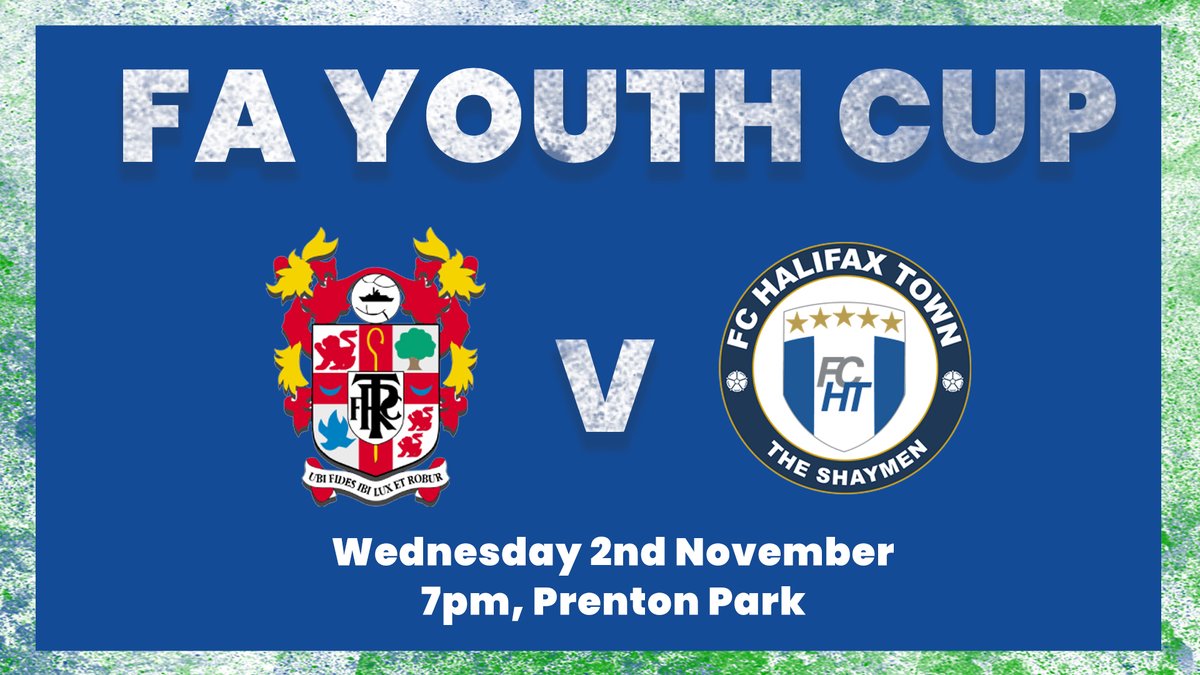 🏆  We have been drawn to play against FC Halifax Town in the first round of the FA Youth Cup.

The tie will take place on Wednesday 2nd November, 7pm kick off at Prenton Park. 

Tickets are £5 for adults and £2 for concessions with tickets available on the gate.

#TRFC #SWA