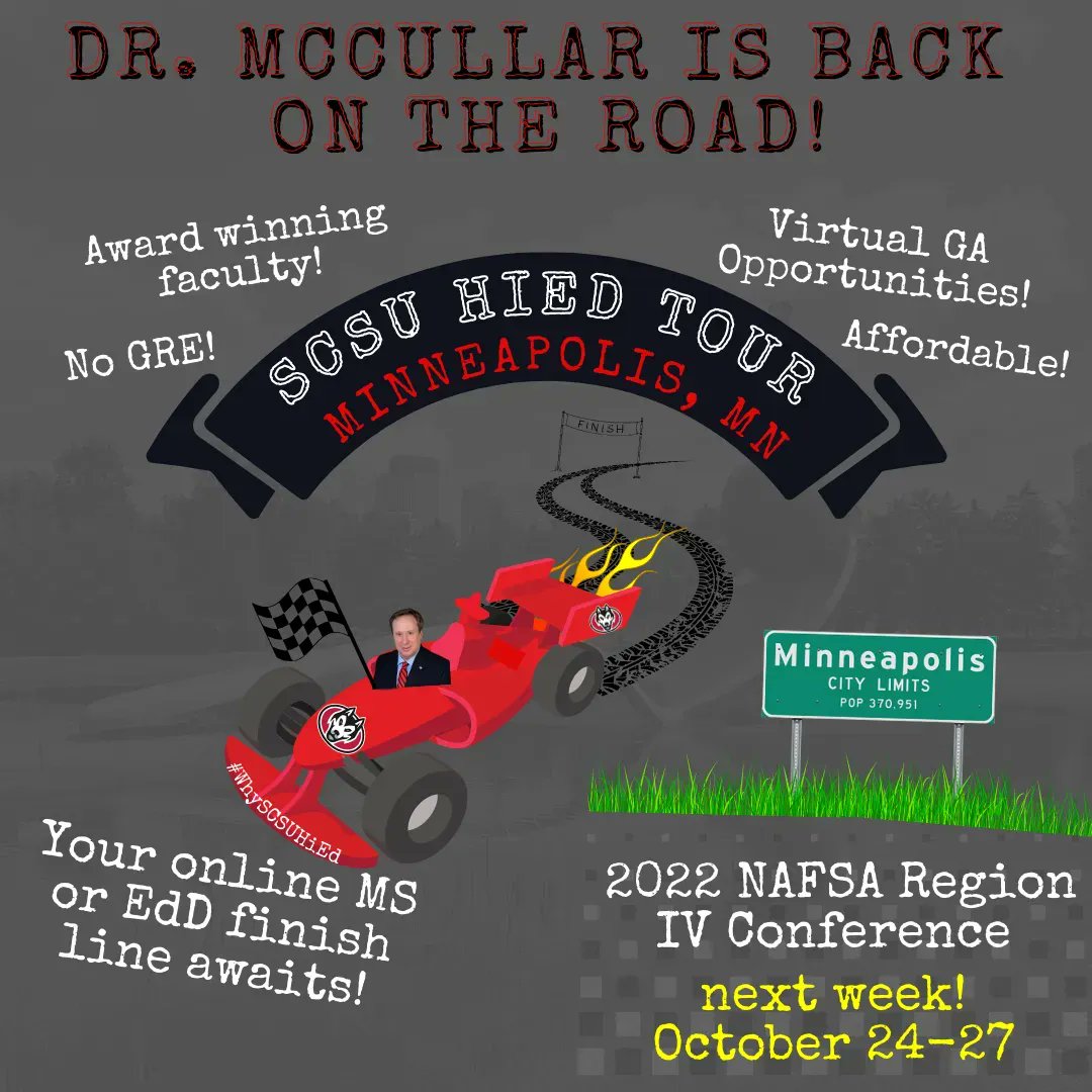 SCSU_HIED's tweet photo. The time has come! Chat w/ @SCSU_HIED Program Director, @drmccullar at #NAFSA2022 - in Minneapolis. He'll be tabling at this week's @nafsaregion4 conference, today - Thursday (24-27). Swing by and ask about our exceptional, fully online masters and doctoral programs. #WhySCSUHiEd https://t.co/nziY9sATIl