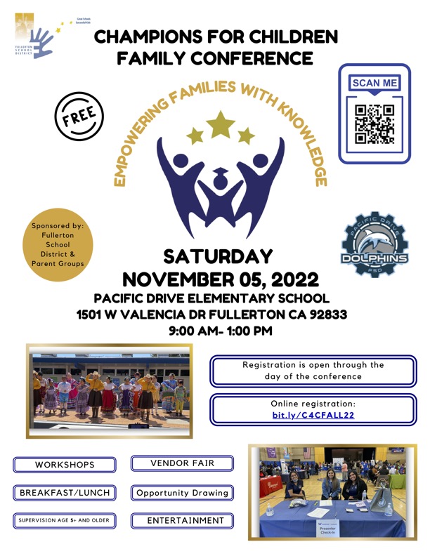 FullertonSD's tweet photo. Don't forget that our parent conference, Champions for Children is only two weeks away! See flyer for more details! #fsdlearns https://t.co/AiLKwh0B0S