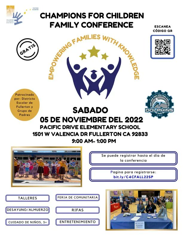 FullertonSD's tweet photo. Don't forget that our parent conference, Champions for Children is only two weeks away! See flyer for more details! #fsdlearns https://t.co/AiLKwh0B0S