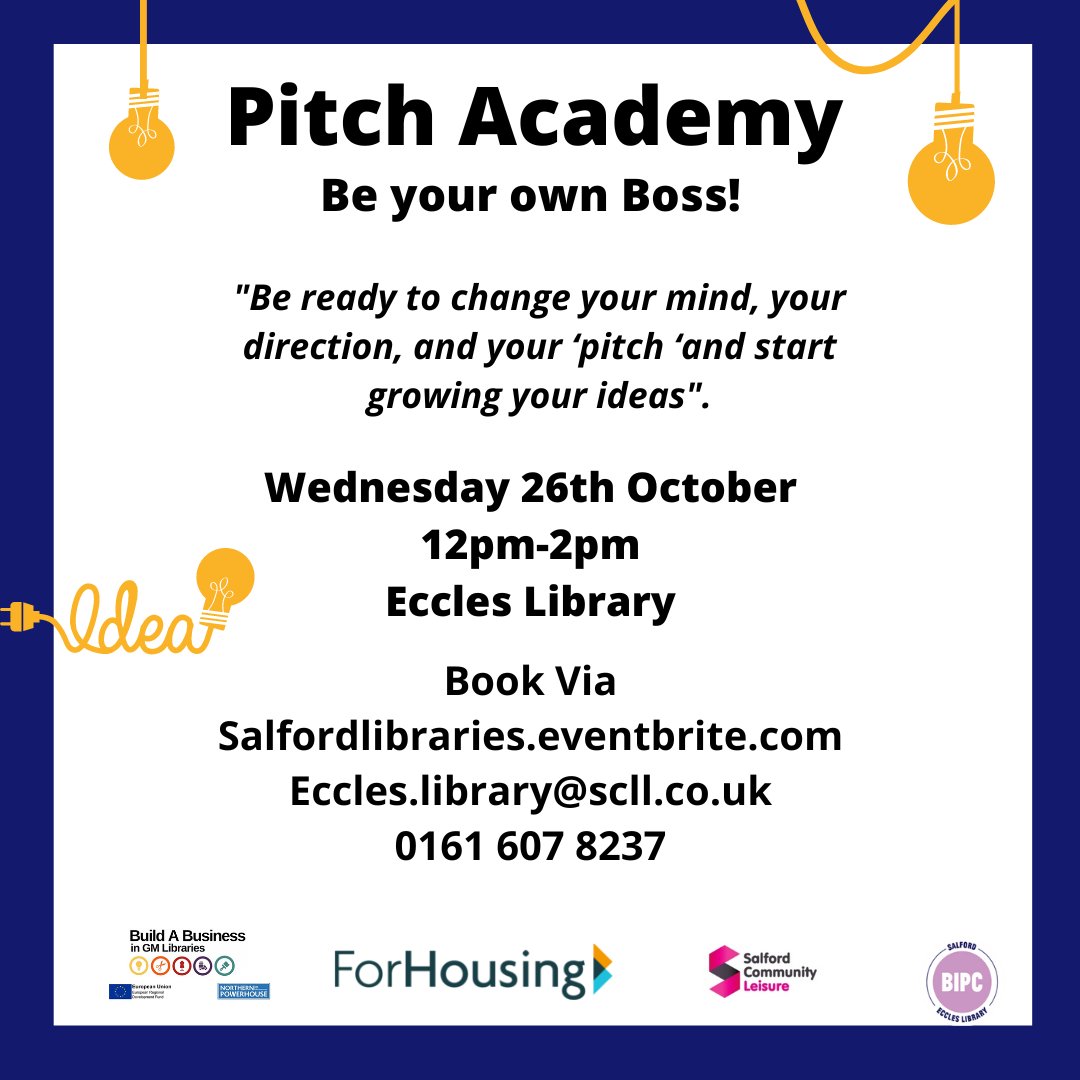 Have you have formed a new idea for your own business? Do you need some direction? Join Hywel Evans from ForHousing and learn how to hone your activities and thoughts. #BuildABusinessinGMLibraries & #Doyourownthing @ForHousing @buildabiz_gm @SalfordCouncil @SalfordLeisure