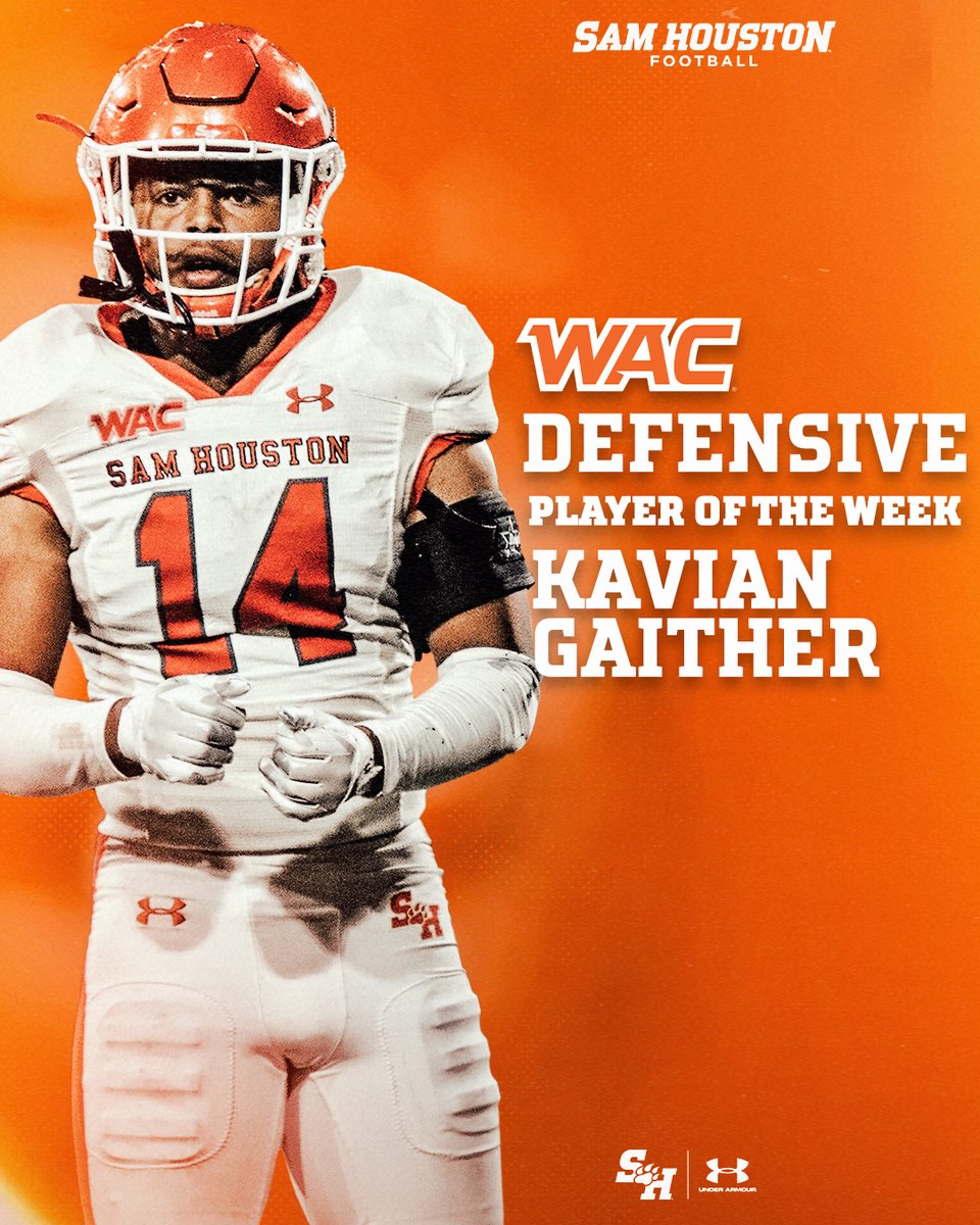 Sam Houston Football (@bearkatsfb) on Twitter photo Another big-time defensive performance and another <a href="/WACsports/">The Western Athletic Conference</a> Defensive Player of the Week for the Kats 👏👏
Congrats to Kavian Gaither after he racked up 11 tackles, 4.0 TFLs and 2.0 sacks at Utah Tech
#EatEmUpKats
🔗 bit.ly/3z96e8m Another big-time defensive performance and another <a href="/WACsports/">The Western Athletic Conference</a> Defensive Player of the Week for the Kats 👏👏
Congrats to Kavian Gaither after he racked up 11 tackles, 4.0 TFLs and 2.0 sacks at Utah Tech
#EatEmUpKats
🔗 bit.ly/3z96e8m