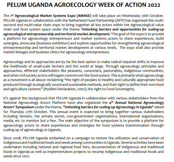 pelum_uganda's tweet photo. Press Release #AgroecologyWeek22
#YALTASummit2022 https://t.co/0SQl5J2szY