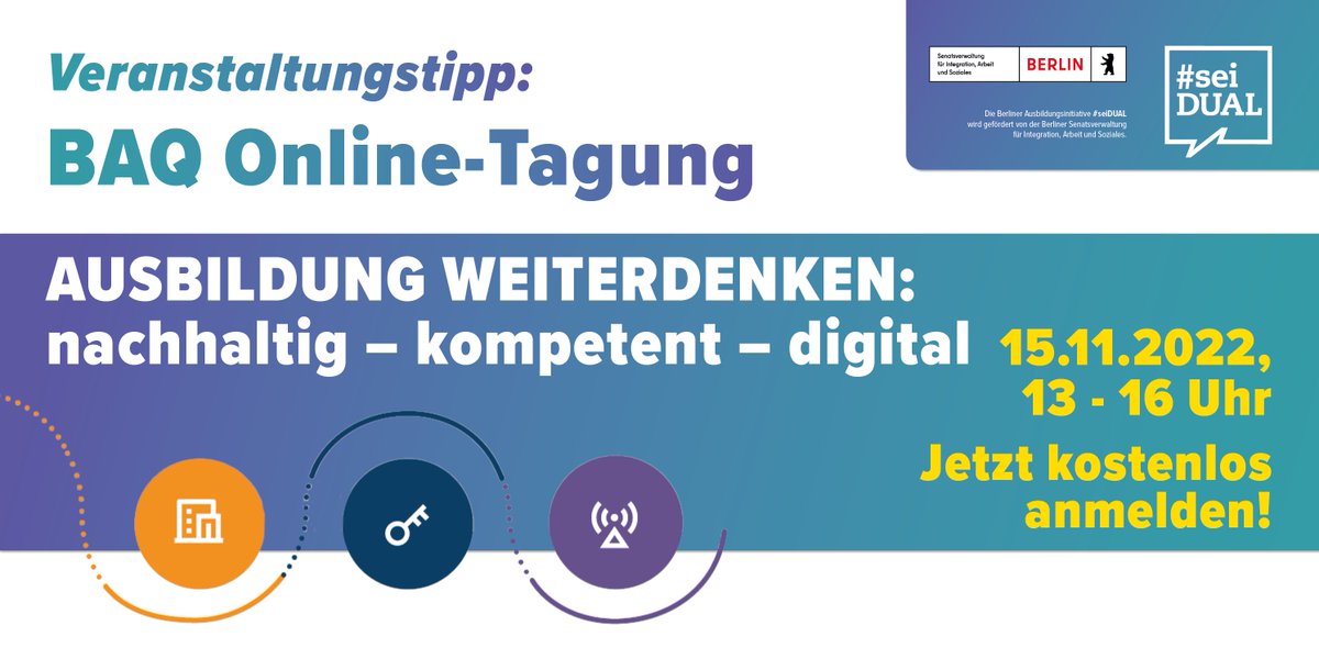 sei_dual's tweet photo. Die diesjährige Fachtagung für Impulse & Innovationen aus der Berliner #Ausbildungspraxis findet via Videokonferenz statt. Im Fokus: #Nachhaltigkeit, Kompetenzentwicklung und #Digitalisierung.
Mehr unter: https://t.co/DmfM1DFWm2
@kos_qualitaet #seiDUAL #ausbildung #berlin https://t.co/se8nn2sDR4