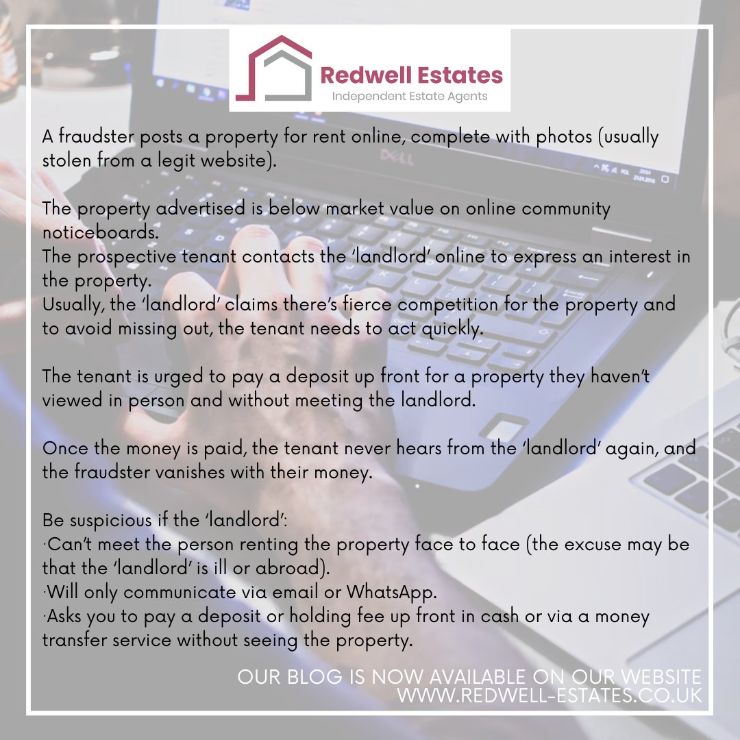redwellestates's tweet photo. Here's how to avoid a 'Fake Landlord' scam...

#landlords #scam #scandle #tenants #residents #website #landlord #property #propertiestolet #rental #tolet #torent #scammer #scammeralert https://t.co/98ANjlwKZM