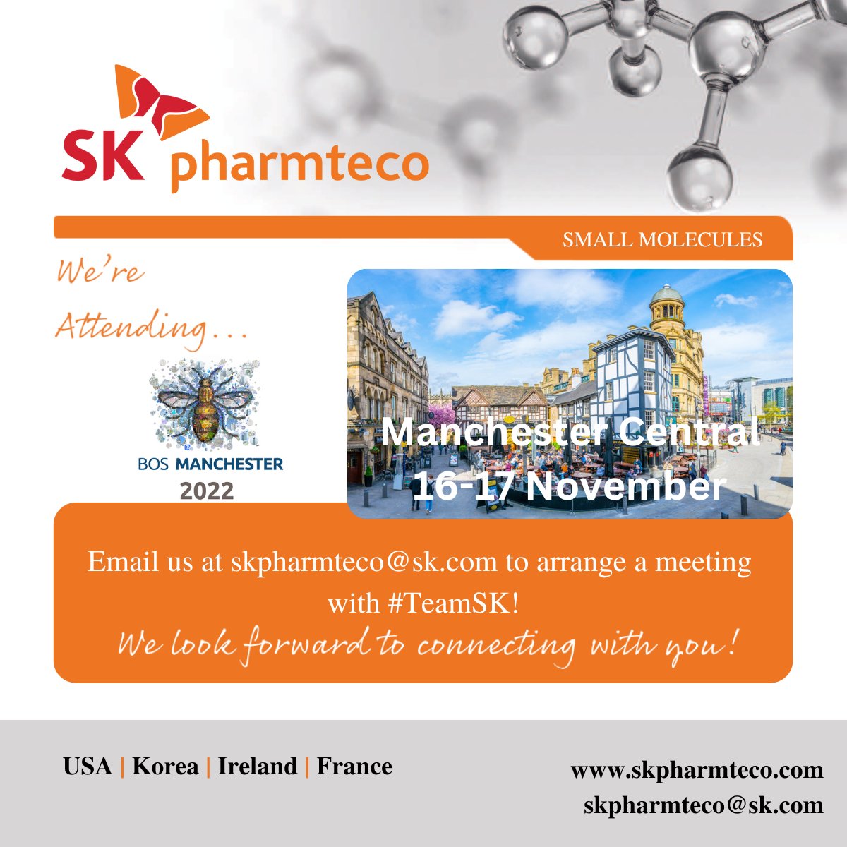 skpharmteco's tweet photo. We attending #BOSManchester between 16th and 17th November at the #ManchesterCentral
If you wish to arrange a meeting with a member of #TeamSK, send us an email to skpharmteco@sk.com #cdmo #pharmamanufacturing #bos #manchester #skpharmteco https://t.co/hhLkjUuCnE