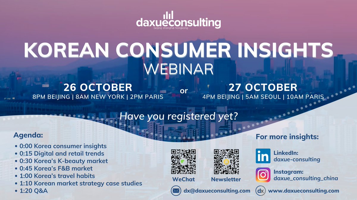 Just 2 more days until our Korea Consumer Insights Webinar!

Register now: daxueconsulting.com/webinar-korea-… 

#SouthKorea #Webinar