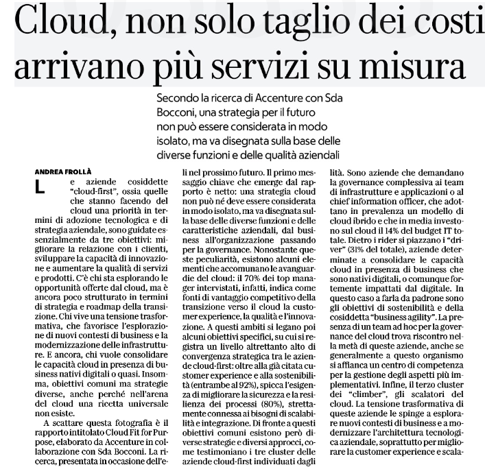 ☁️ Equilibrio tra tattica e #business 

🗞️ "#Cloud non solo taglio dei costi arrivano più servizi su misura" <a href="/andrewjfro/">Andrea Frollà</a> su <a href="/RepubblicaAF/">Repubblica Affari&Finanza</a> 

#innovazione <a href="/Accentureitalia/">Accenture Italia</a> <a href="/sdabocconi/">SDA Bocconi</a> <a href="/Moixus1970/">'IL BUON SENSO'</a> <a href="/giulicast/">Giuliano Castigliego</a> @CittadinidiTwtt <a href="/EmilianoVerga/">Emiliano Verga</a> <a href="/fraasco85/">Francesco Corvino</a> <a href="/ginugiola/">Maria Lucia Caspani 🆙🇮🇹🇪🇺🌍</a>