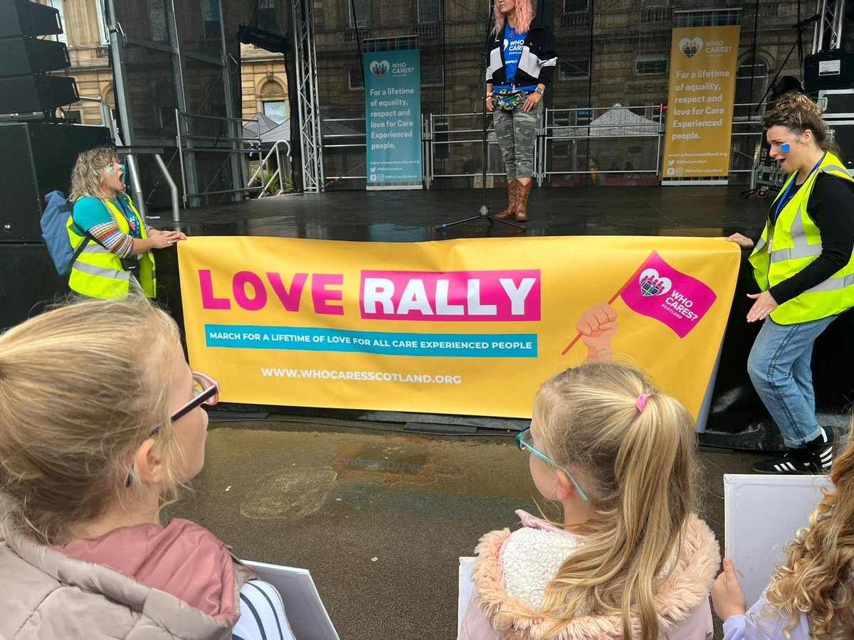 Edinburgh_CC's tweet photo. Kicking off Care Experienced Week 2022 in style! Edinburgh’s young people at The Love Rally in Glasgow yesterday, proudly marching to show our commitment to achieving a lifetime of love for care experienced people across Scotland 📣 #CEW22 @EdinburghChamps https://t.co/CATllQqKc0