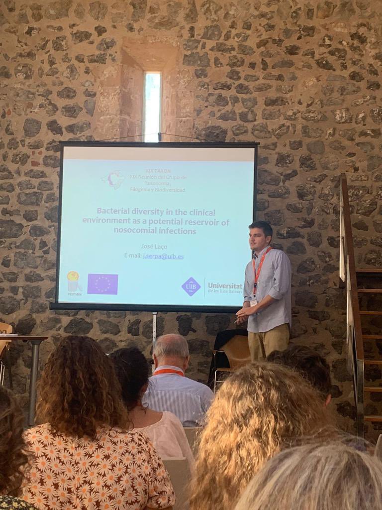 PestBin_ITN's tweet photo. Last week, Josè Laço (ESR 11) took part to the "XIX Reunión del grupo de Taxonomía, Filogenia y Biodiversidad" conference in Mallorca,where he presented his EU funded project:“Bacterial diversity in the hospital environment as a potential reservoir of nosocomial infections". https://t.co/XMAbGU8Dun