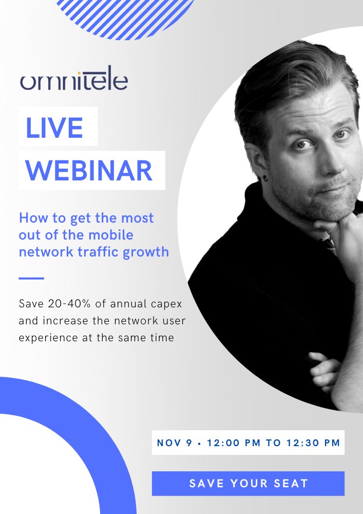 Join our 30-minute webinar and learn How to get the most out of the mobile network traffic growth.

November 9th , 2022 at 12:00 (GMT +3)

Register early as limited number of online seats are available!
lnkd.in/dic2Dfc8

#telecomindustry #telecomsolutions #mobilenetwork
