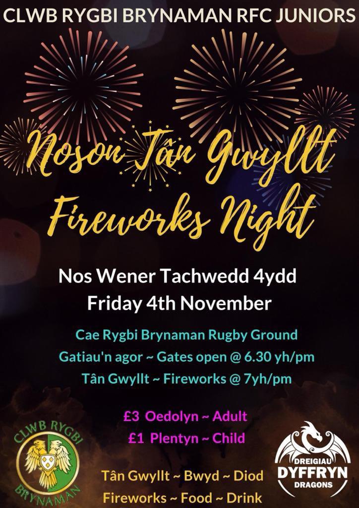 On Friday the 4th November there’s no other place to be other than down at the pitch to watch our junior firework display. 

Come and show support to all of the volunteers who help with the future of our club

#VivaBrynamman