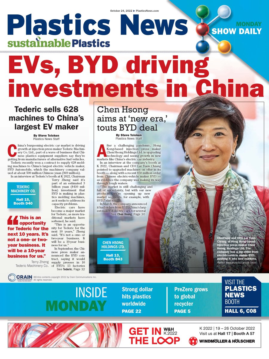 plasticsnews's tweet image. Here's our Monday #K2022 show daily! Download or view here free.
plasticsnews.com/digital-editio…