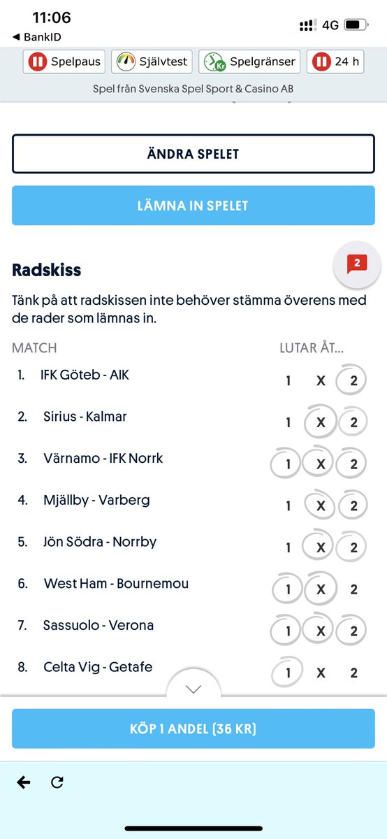 GTavernan's tweet image. Häng med Tavernan på kvällens topptips runda, svenska matcher toppat med lite från Spanien bland annat. 36kr/andelen. Grundraden ser ut så här 👇🏼

spela.svenskaspel.se/spela-tillsamm…

#topptips #betting