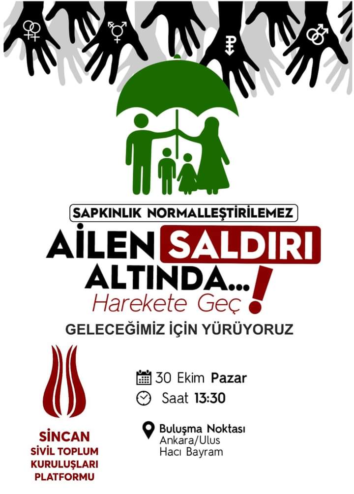 Sincan AGD olarak içinde bulunduğumuz Sincan Sivil Toplum Kuruluşları Platformu olarak düzenlenen yürüyüşe tüm halkımız davetlidir. 

🗓️ 30 Ekim Pazar
🕖 13.30
📌 Hacı Bayram-ı Veli Cami avlusu