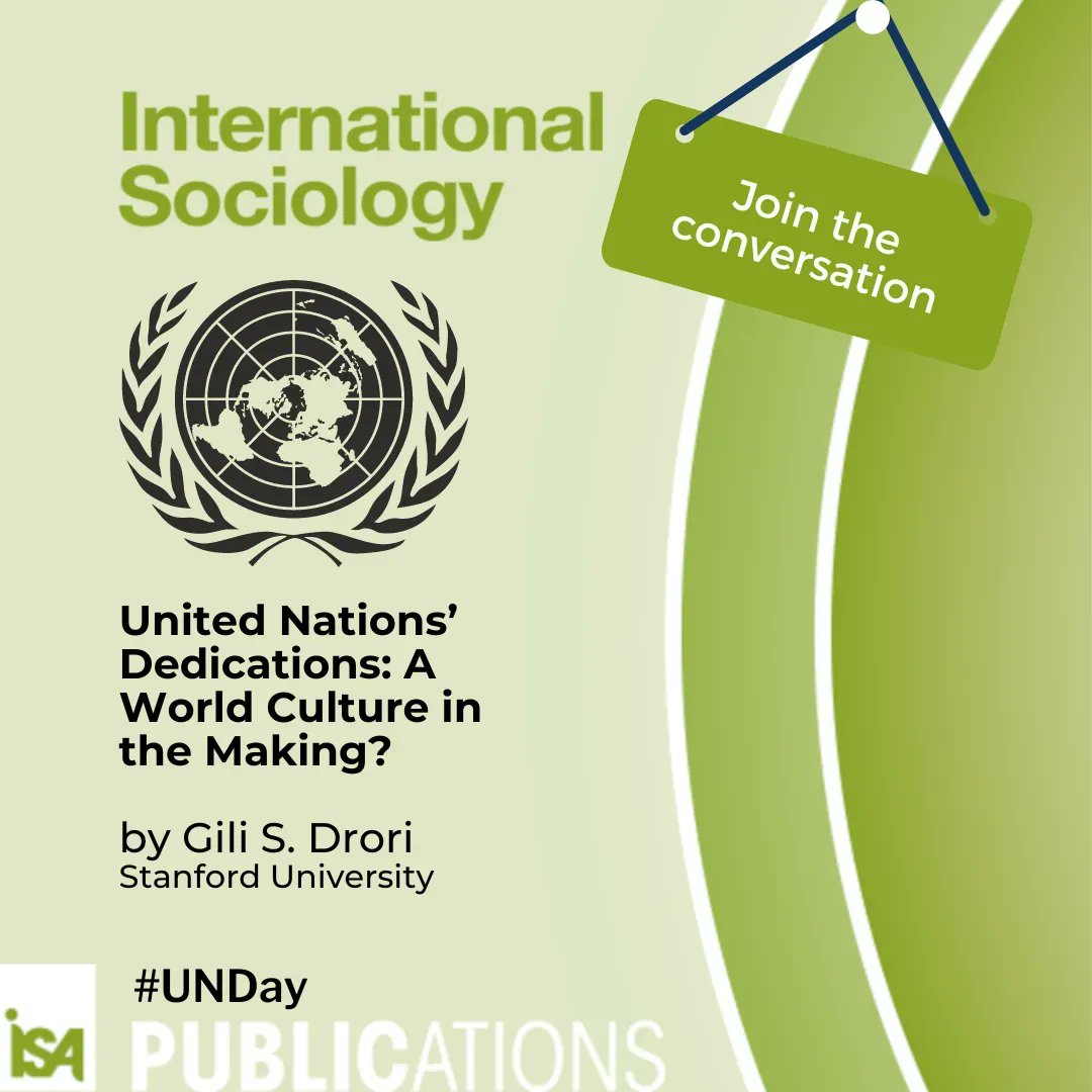 IS_sociology's tweet photo. ๐บ๐ณ On this #UnitedNationsDay #UNDay, we recommend "United Nationsโ Dedications: A World Culture in the Making?" by Gili S. Drori (2005) from @Stanford. This article draws a picture of world culture since 1949. #PastButCurrent
โก๏ธ https://t.co/Peqdmio8p9 https://t.co/0givuTWTuZ