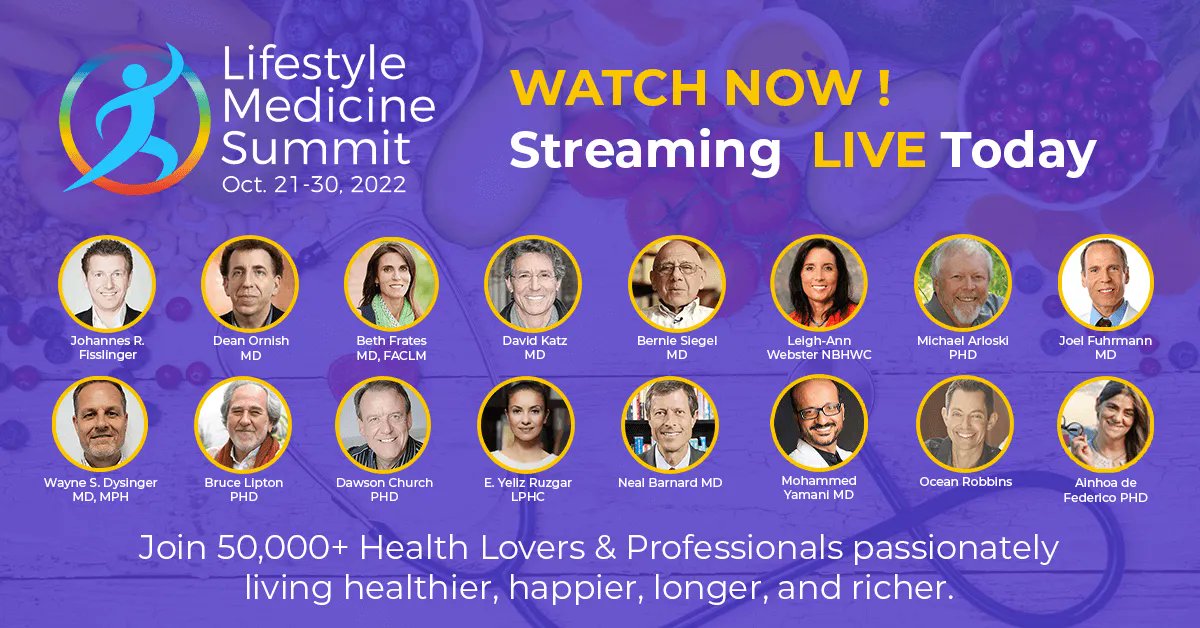 lifestylemed1's tweet photo. Welcome to Day 4! Lifestyle Medicine Summit https://t.co/apqgo0Sbk3 
Todays Topic: Plant Based Foods 

NEAL BARNARD, MD @ 10am EST | 15 UK
OCEAN ROBBINS @ 11am EST / 16 UK
DEAN ORNISH, MD @ 12pm EST | 17 UK
TAMARA GOLDEN, RN @ 1pm EST | 18 UK https://t.co/U6AC5gux08