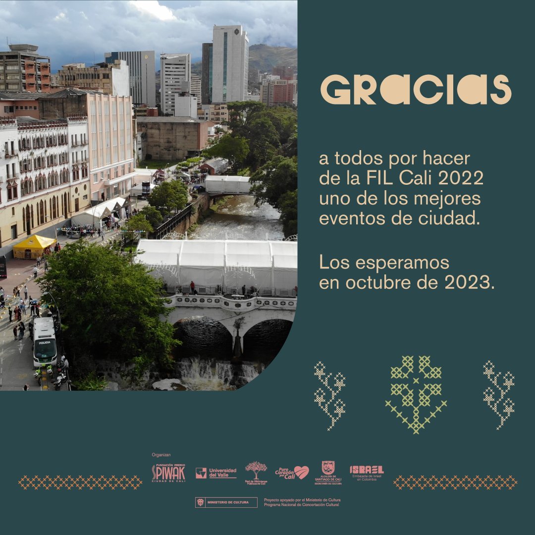 ciudadanos_cali's tweet photo. Bulevar del Rio #Cali sitio maravilloso y con la @CaliFeriaLibro se convierte en mágico. Puro realismo mágico #FILCali2022

Gran evento de todos los años, gracias a organizadores y escritores @PGPaolaGuevara   @CaliCultura @Rmayorga @spiwakhotel @UnivalleCol @IsraelinCol https://t.co/6swkwqI0X2