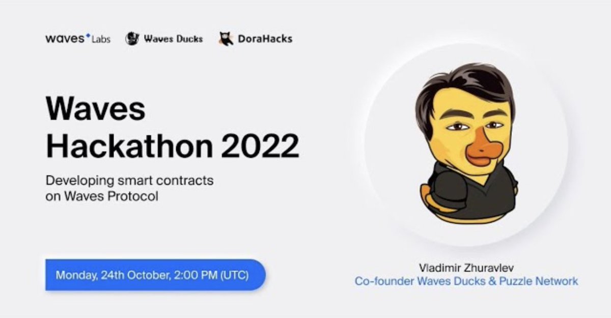 LatamWaves's tweet photo. Desarrollo de contratos inteligentes en @wavesprotocol🧑💻 | Taller Waves Hackathon 2022
Hora🗓: 24 de octubre, 10 am. EDT
Orador🎤: VIadimir Zhuravlev, Cofundador de #WavesDucks & #PuzzleNetwork
➡️YouTube: https://t.co/d24duCymdL
➡️Binance Live:https://t.co/n7gq1DUumd?… https://t.co/sQNVR05Ngc
