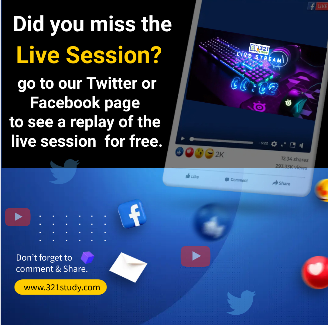 321Study's tweet photo. Did you miss the live session?
Catch up on the just concluded live sessions via our Twitter or Facebook page for free!
#icanonlinetutorial #icanabujalecturecentre #icanonlinetutors #321study #ATS #ACCAExams #ICAN #icantutorials #TrendingNow https://t.co/YGMGstNufK