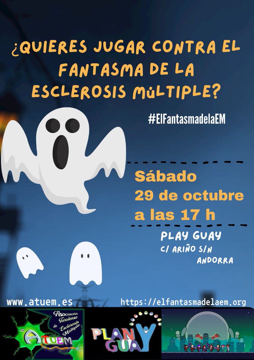 atuemteruel's tweet photo. #ATUEM #ElFantasmadelaEM @esclerosiseme 
El sábado 29 a las 17 horas unos valientes niños junto a unos temerosos adultos se enfrentarán al FANTASMA. No lo harán desarmados.
¿Querréis acompañarnos a que el fantasma se quede quieto de una vez? https://t.co/L1fOuynekD