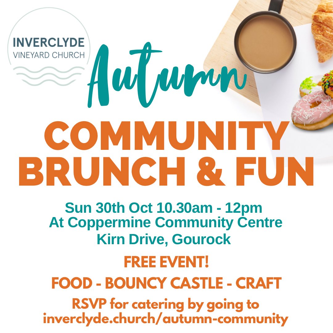 THIS SUNDAY you’re invited to our community fun morning! Dominoes Pizza are kindly supplying food for everyone so book in for free so we know numbers for catering by Friday 28th October or just show up and hope for a slice! 🥳 RSVP inverclyde.church/autumn-communi…