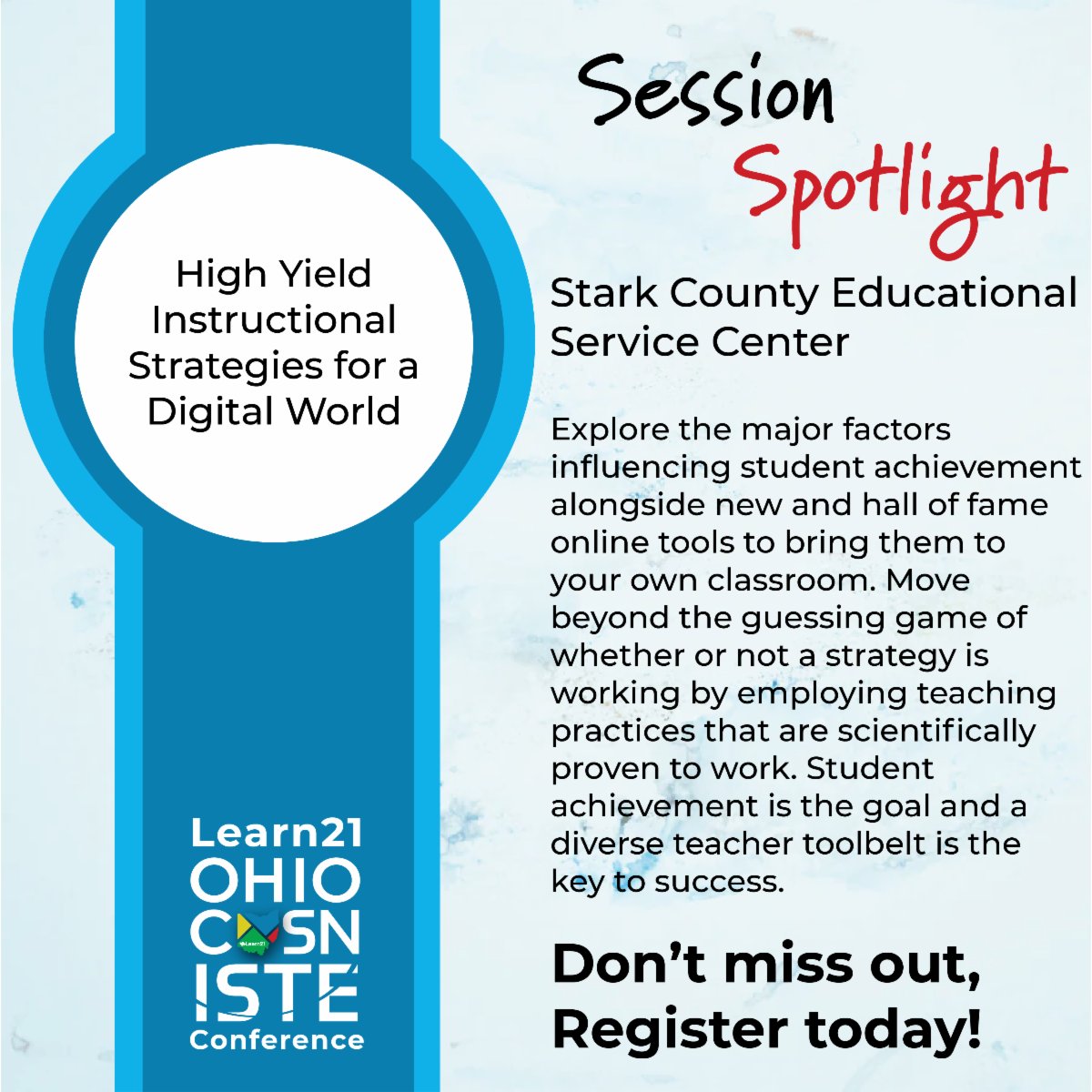 Session Spotlight! Don't miss the sessions at the Learn21 Ohio CoSN/ISTE Conference!
bit.ly/L21Conf
#OhioCoSN #L21Conf