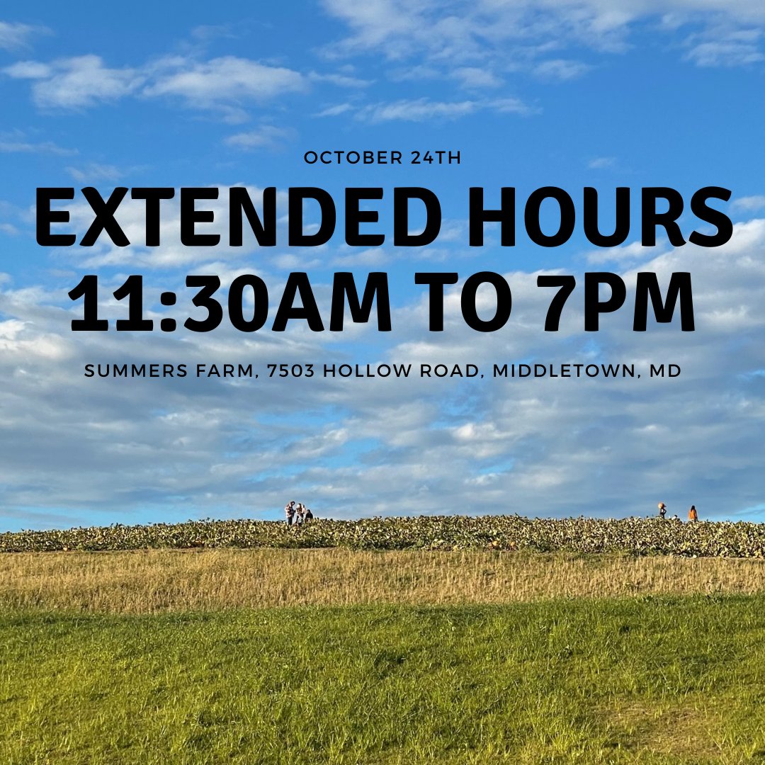 SummersFarm's tweet image. Come visit Frederick's Best of the Best Pumpkin Patch today, Monday, October 24th for our extended hours from 11:30am to 7pm! Last wagon ride is always at 6pm!

Get your tickets online and save!
summersfarm.ticketspice.com/fall-festival