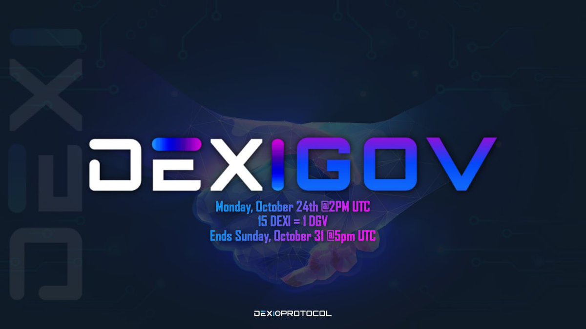 DexiGOV launchpad goes live today!! 15 $DEXI = 1 $DGV Sale will last for 7 days. Find out more: dexioprotocol.com/dexigov #dexi #crypto #presale