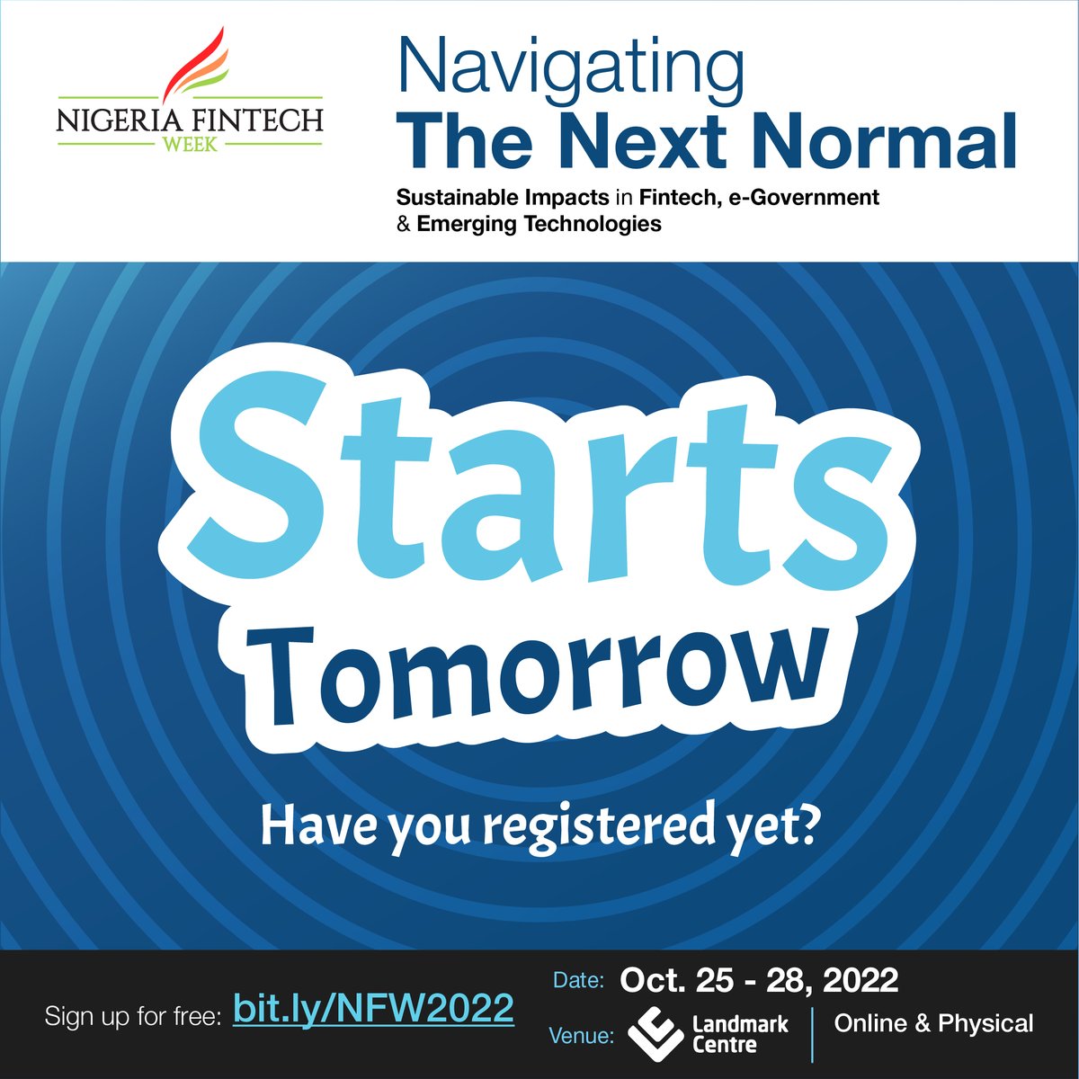 fintechweekng's tweet photo. All is set and we can't wait to have you tomorrow!

Tell us, where you'll be joining us from for #NFW2022?
#sustainability  #fintech #egovernance #emergingtechnologies https://t.co/aAC7xm1z1h