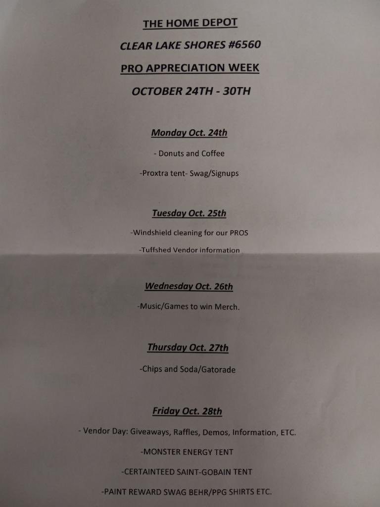 cleeg183's tweet photo. It”s PRO Appreciation Week and we’re Celebrating our PRO’s @6560 #Kemah #HomeDepot. @Nicole_A_6560 @RoseSteele0308 @Emilio_Tristan @rosiegold9a8HD @JeremyLofton_HD https://t.co/91iRdON9uv