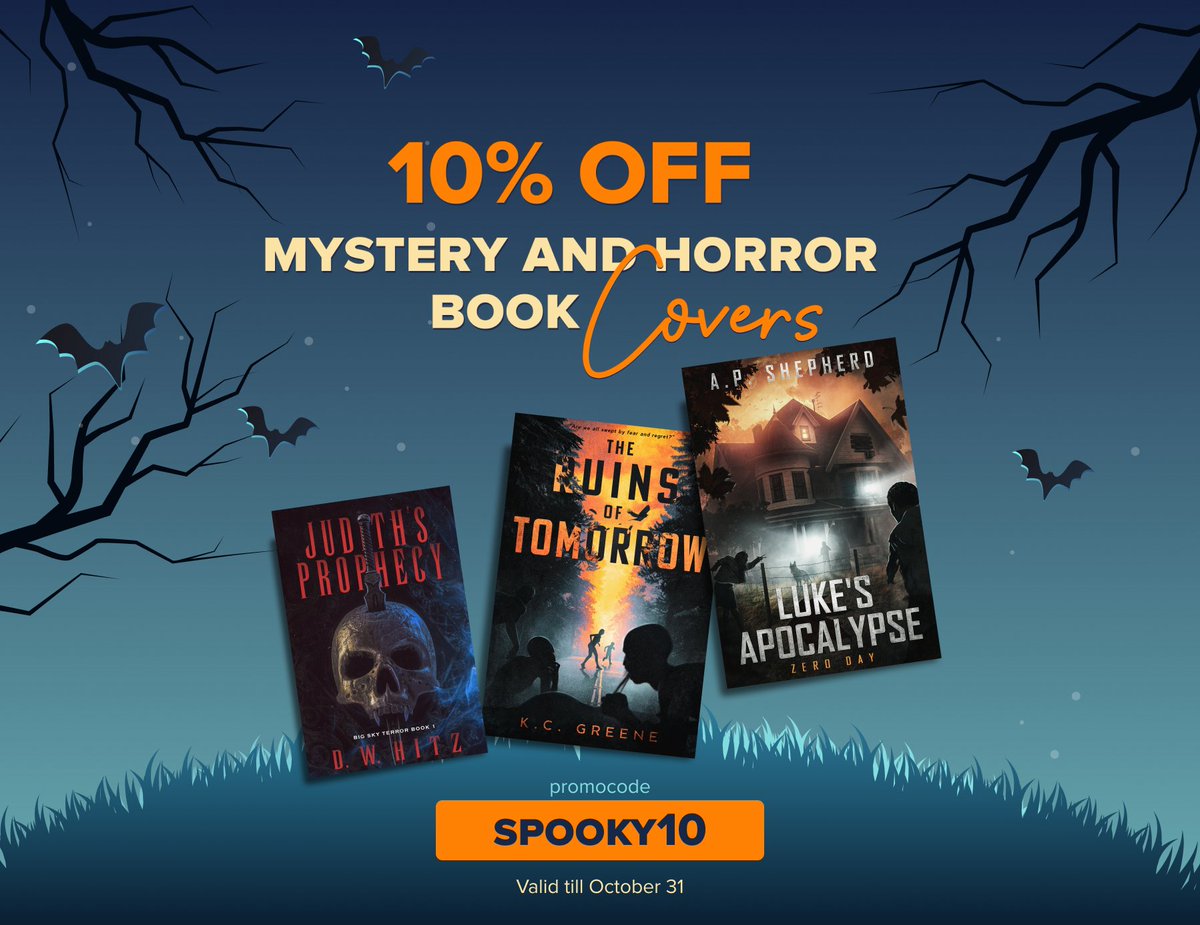 Halloween is approaching! 🎃👻
In order to celebrate it, we're giving a 10% discount  #horrorwriter #promotion 
Use promocode SPOOKY10 while placing the order -> miblart.com/?ref=juliarozd…

#BookTwitter #AuthorsOfTwitter #WritingCommunity  #selfpublishing #bookcover