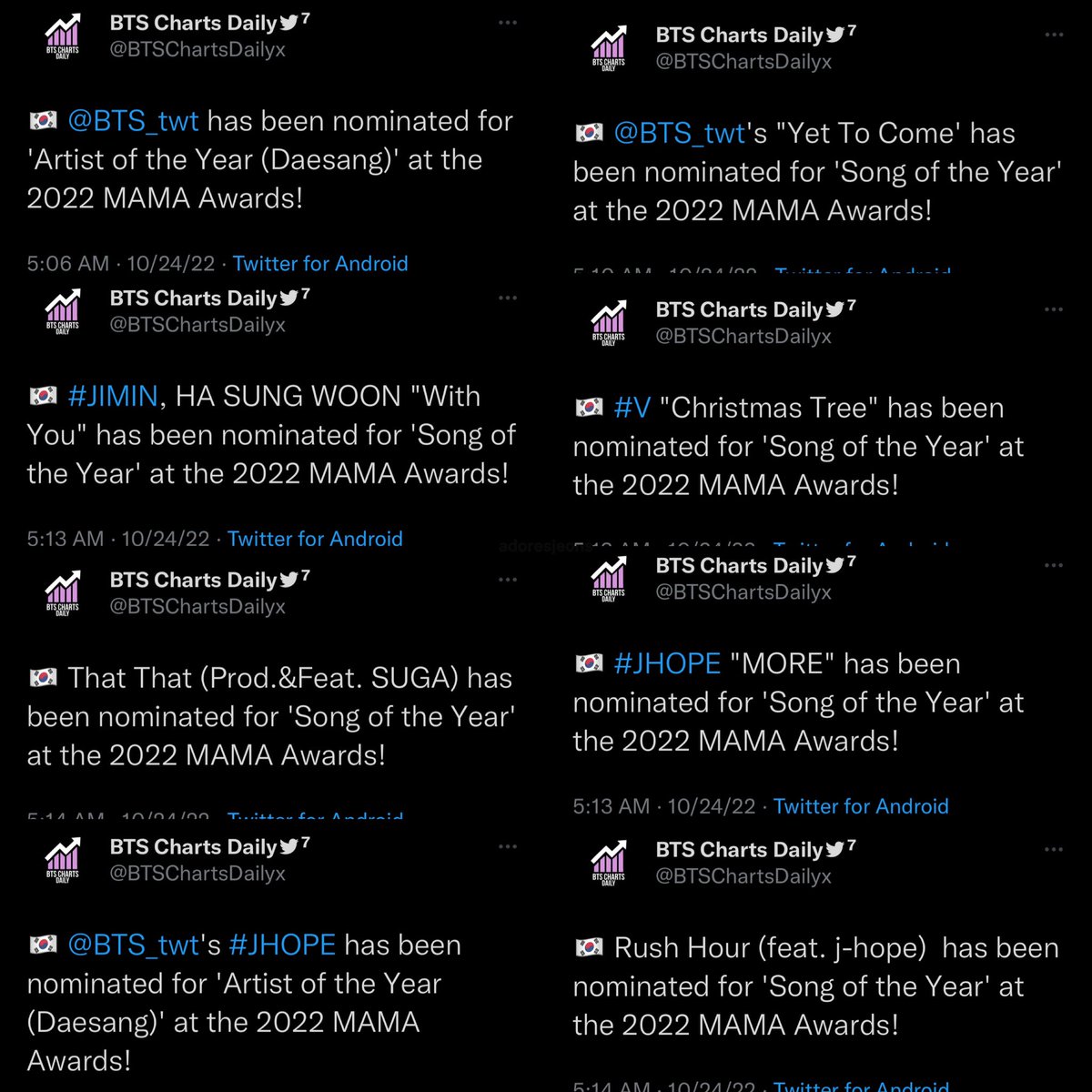 adoresjeons's tweet photo. bts received a total of 18 nominations for this year’s 2022 mama awards!! my heart is so full of pride and happiness for our boys, proud is truly an understatement ♥︎

ATTACK BTS FOR MAMA
i vote #bts for Worldwide Fan’s Choice #MAMAVOTE https://t.co/p10NORGVkD