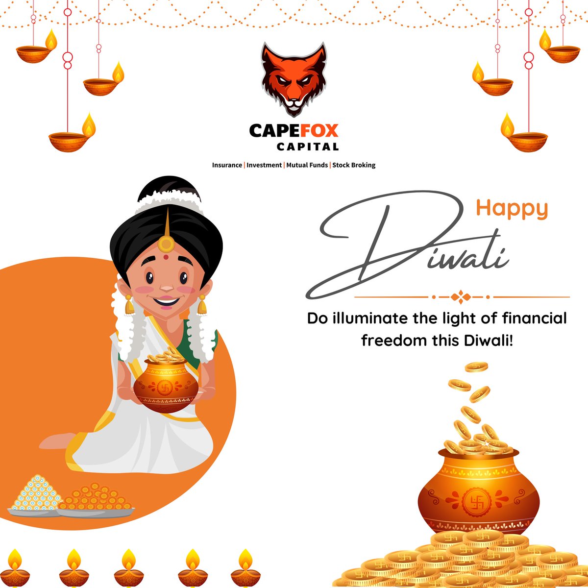 capefoxcapital's tweet photo. This #Diwali, let us also illuminate the light of financial freedom to live a financially secure life for years to come.

May you be blessed with the finest blessings of Goddess Lakshmi and may your life gets illuminated with the lights of Deepawali!
#Diwali2022 #FestivalOfLights https://t.co/EklAAVMO4W