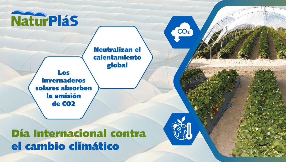 Los #invernaderossolares ☀️:

✅ Absorben las emisiones de dióxido de carbono
✅ Neutralizan el calentamiento global 🌍

👉🏻 Por el Día Internacional #contraelCambioClimático

naturplas.com