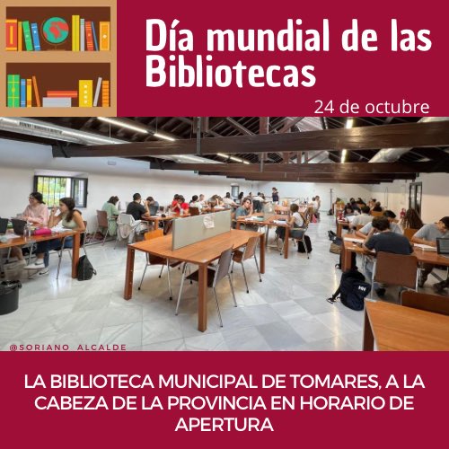 Hoy es el #DíaMundialdelasBibliotecas. ➡️Apostamos por que la de <a href="/Tomares_es/">Ayuntamiento de Tomares</a> siga siendo centro de dinamización cultural, con servicios añadidos a sus usos tradicionales, estando a la cabeza de la provincia en horario de apertura

✅#TomaresComoaTiTeGusta

tomares.es/vive-tomares/n…