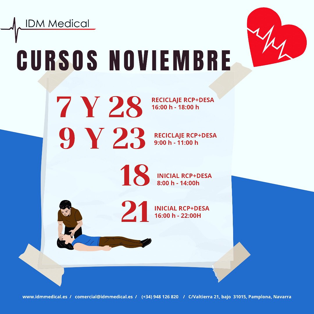 Nuevos cursos en noviembre! Apuntate! idmmedical.es, #RCP,#SVB, #DESA