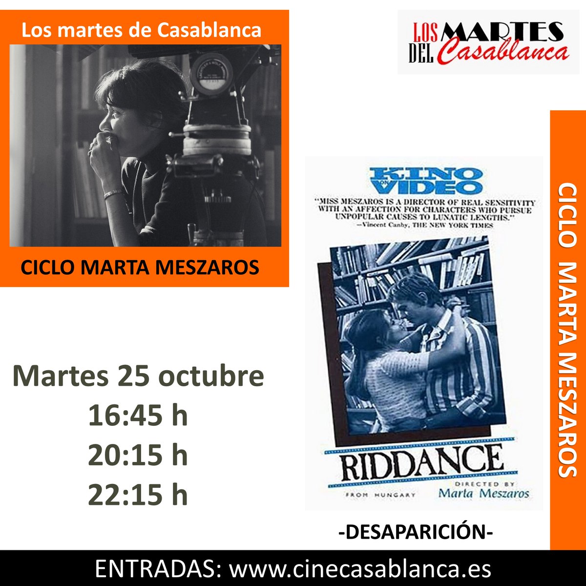 Cine_Casablanca's tweet image. 🎬 Un amor deseado hecho realidad.
🎬 Una mentira para mantenerlo. 
🎬 ¿Serán capaces de seguir mintiendo a todo su entorno? 
Ven a ver #Riddance de #MartaMeszaros este martes a #CineCasablanca en #Valladolid 
Sesiones y entradas en cinecasablanca.es