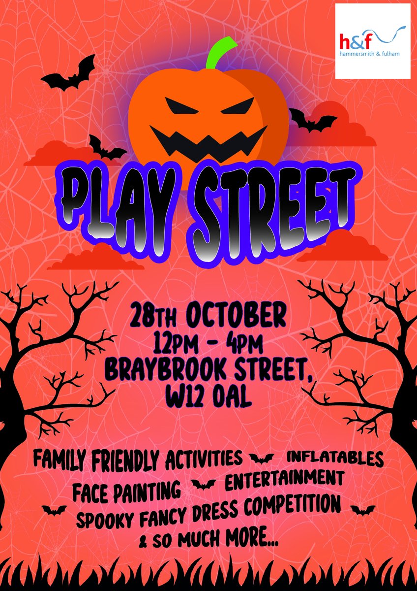 Put on your spookiest fancy dress and head on down to our Halloween street party this Friday.
 
👻We can't wait to see you there for some family friendly fun🎃
 
📍Braybrook Street, W12
🕝12pm
🗓️28 Oct