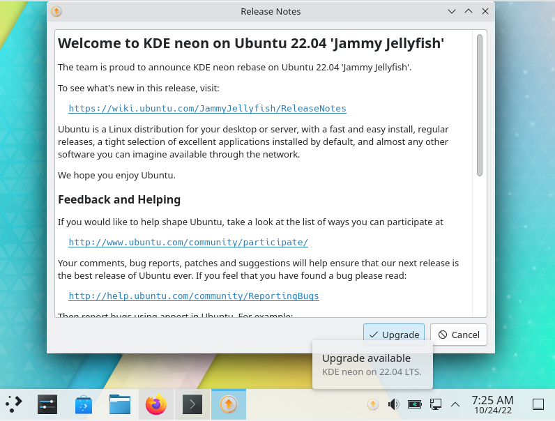KdeNeon's tweet photo. Upgrade to Jammy rebase is now available for all of KDE neon. https://t.co/rtnN4Ezfmc