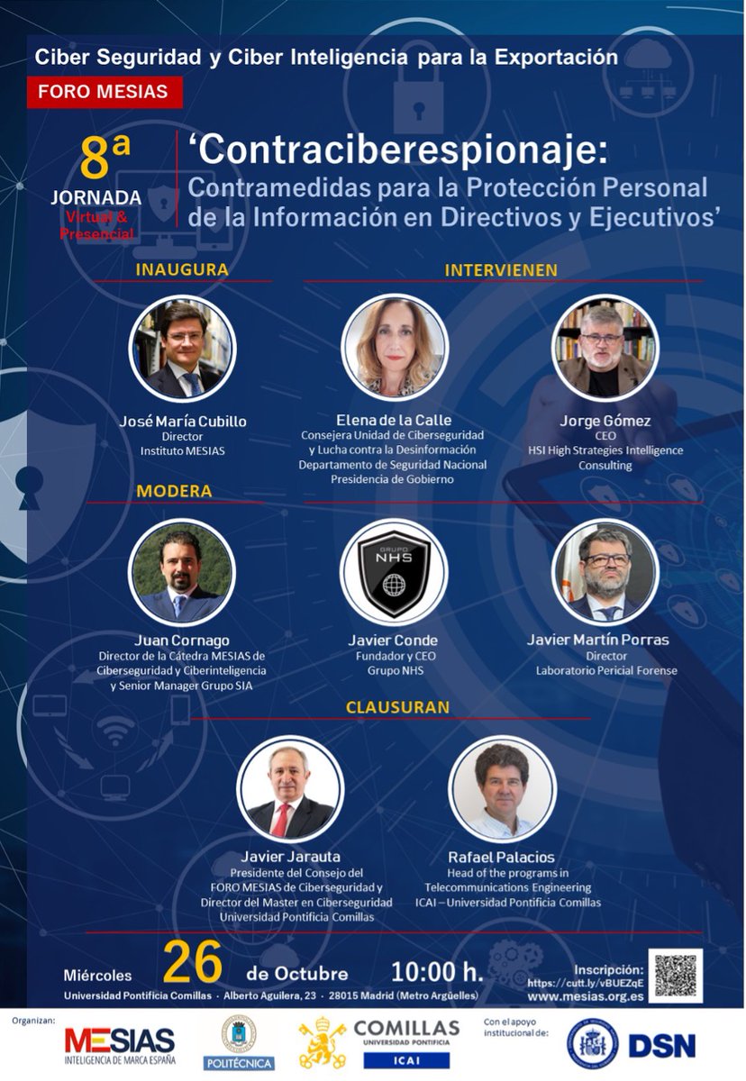 Icex_Alumni's tweet photo. NO TE PIERDAS EL FORO “CONTRACIBERESPIONAJE: CONTRAMEDIDAS PARA LA PROTECCIÓN DE LA INFORMACIÓN” DEL INSTITUTO MESÍAS, EL 26 DE OCTUBRE
Inscripción gratuita para los SOCIOS de @ICEXAlumni. Solicita tu código en administracion@icexalumni.com. 
https://t.co/v7q53bmj1D https://t.co/XKYQBe71RK