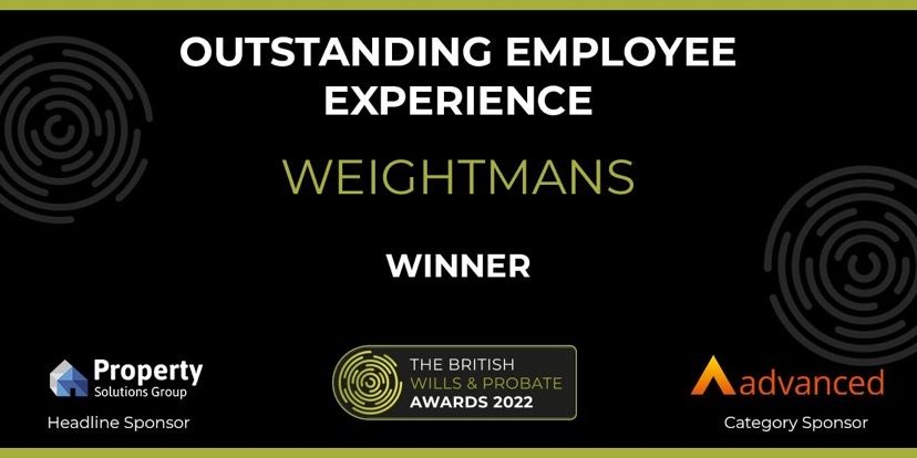 Weightmans's tweet photo. We are delighted to share that Weightmans took the top spot in the Outstanding Employee Experience category at the British Wills &amp; Probate Awards, with Principal Associate David McGuire also named Young Practitioner of the Year. 

Congratulations to all involved! #BWAPAwards2022 https://t.co/qr1UwdLH3G