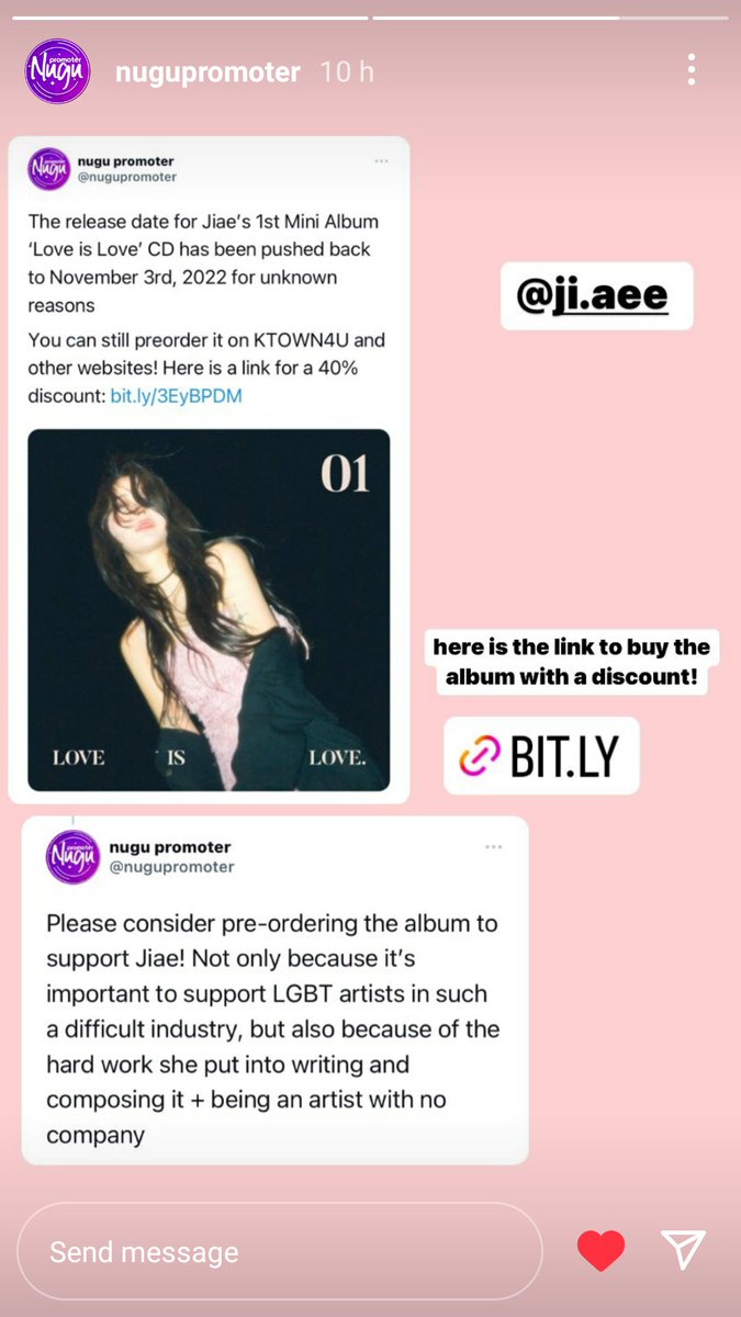 Jiae is a k-idol from an ext group. Since she came out as bisexual, she's been being rejected by agencies and so she's releasing her solo 💿 by herself. Nov 3rd, consider listening to support her. There's a reason idols don't come out. Let's give❤️ to the ones who decide to