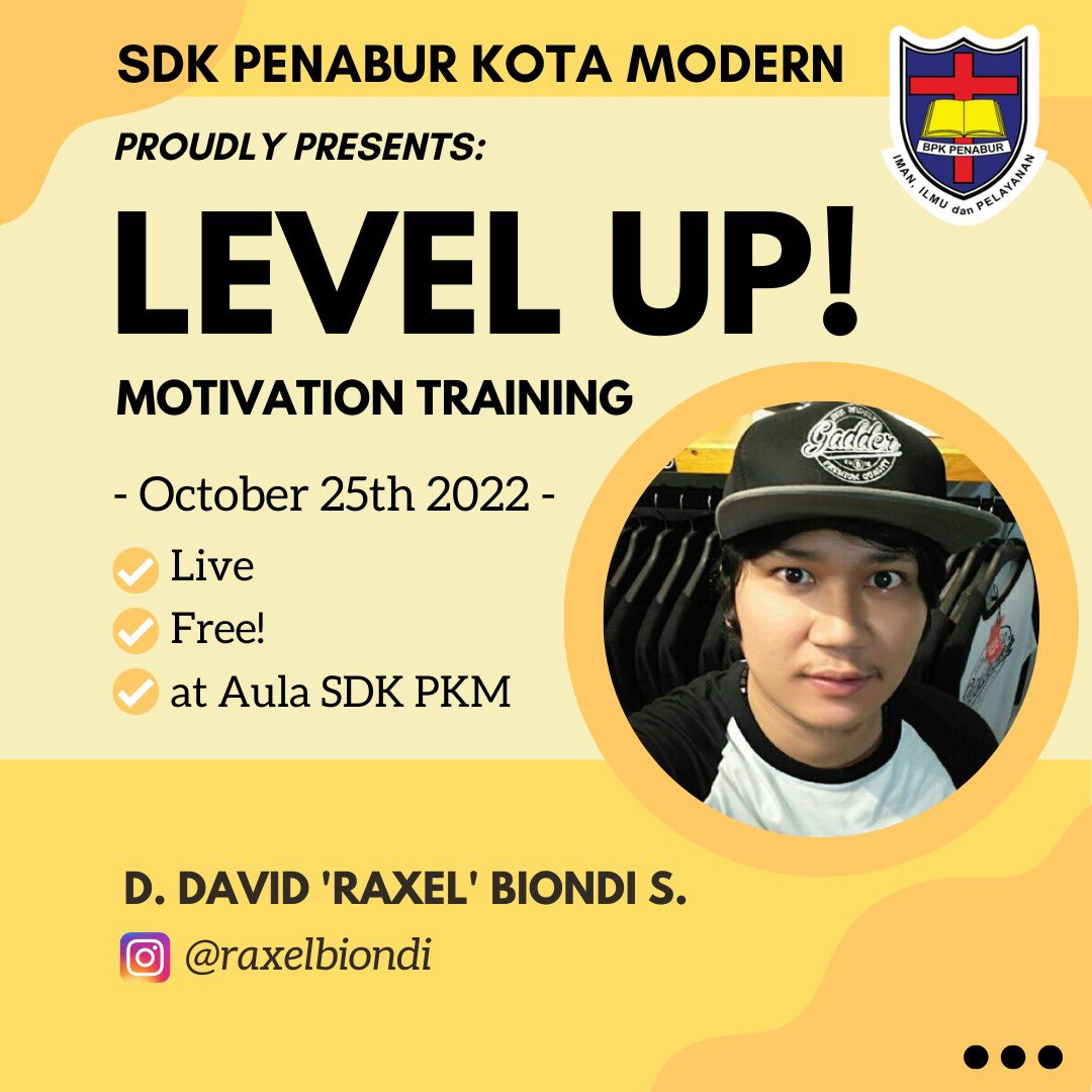 raxelbiondi's tweet photo. See you tomorrow, gengs! 😁👍
#MotivationTraining
#LevelUp
#SDKPenaburKotaModern https://t.co/4UjLhA0wK9