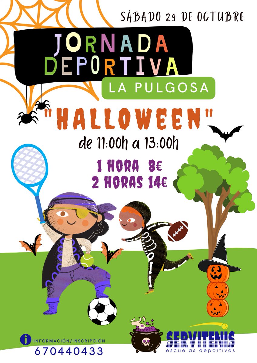 🎃Terroríficamente Divertida🎃
Jornada deportiva HALLOWEEN 👻🎃🍬
A partir de cuatro años.
#Halloween
Información /inscripciones:
WhatsApp 670440433

📍𝗦𝗘𝗥𝗩𝗜𝗧𝗘𝗡𝗜𝗦
🄴🅂🄲🅄🄴🄻🄰🅂
🄳🄴🄿🄾🅁🅃🄸🅅🄰🅂
🔹Deporte y Diversión
☎️ 𝟲𝟳𝟬 𝟰𝟰𝟬 𝟰𝟯𝟯
🇻 🇮 🇩 🇦 🇸 🇦 🇳 🇦