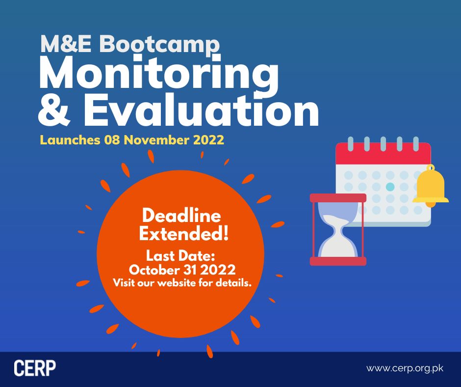 CERPakistan's tweet photo. Deadline extended!
Register now to take part in #CERPExecEd's intensive online Monitoring and Evaluation course!

For pricing and other details visit:
https://t.co/KzsbzVdxSb

#CERP #OnlineLearning #MonitoringandEvaluation #ProjectManagement #ResearchMethods #Certification https://t.co/xhymF4YgkQ
